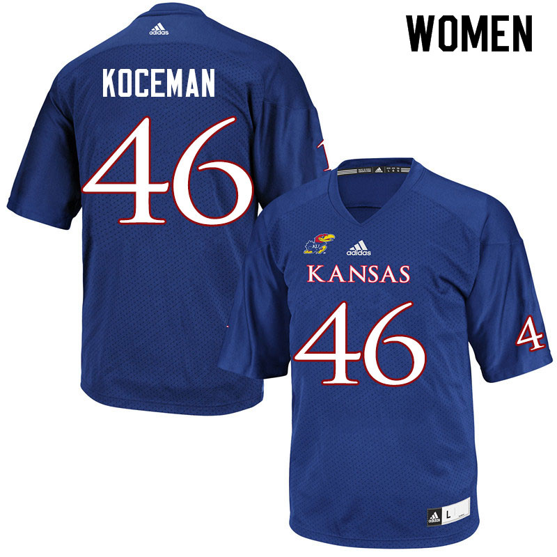 Women #46 Jack Koceman Kansas Jayhawks College Football Jerseys Sale-Royal - Click Image to Close